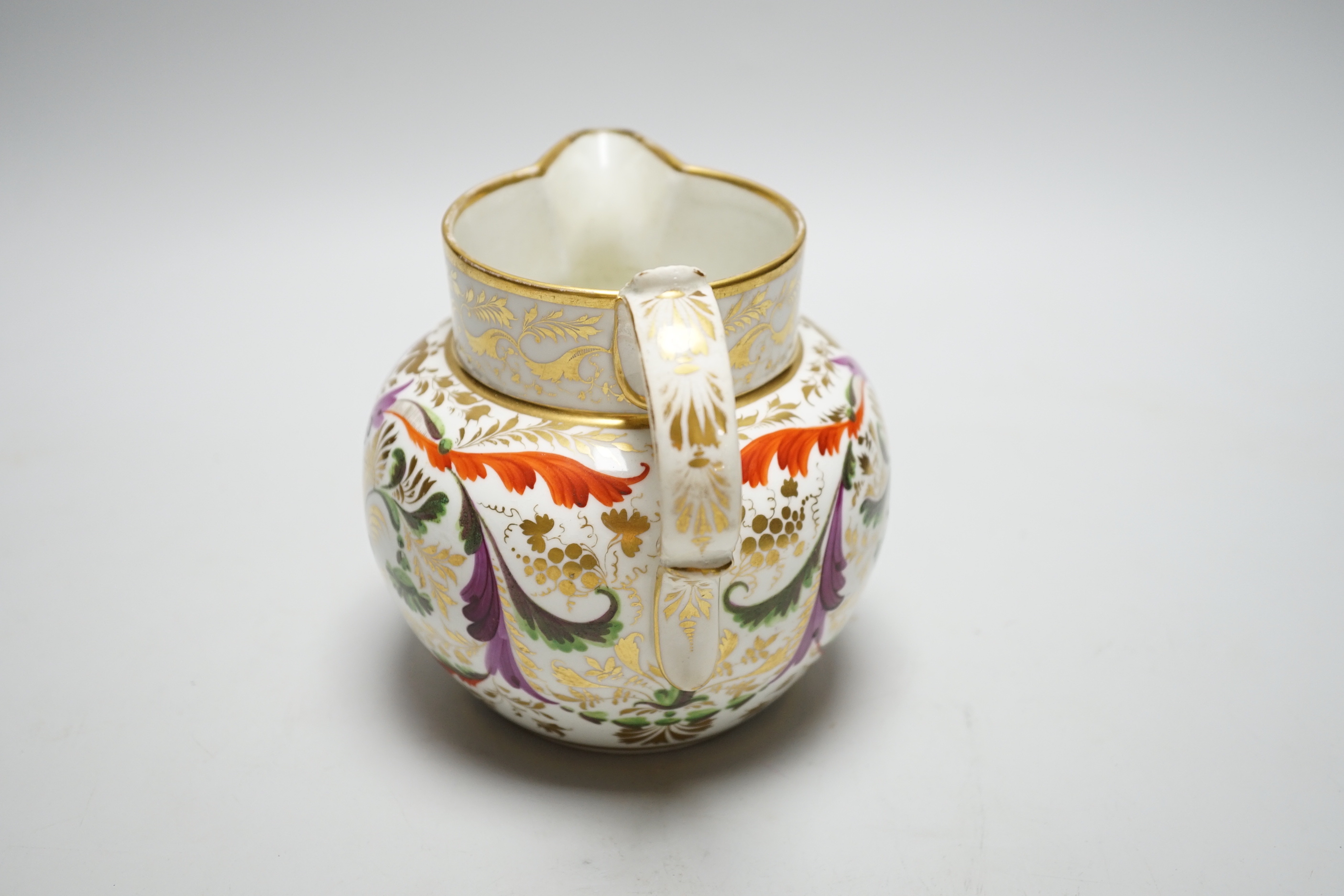 A Derby gilt and enamel jug, c.1800, 15cm